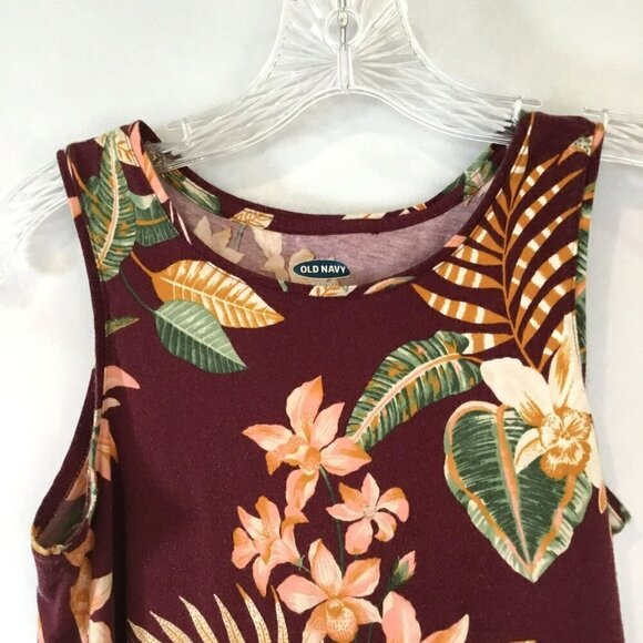 Old Navy Everywear Tank Top Sleeveless in Tropical Burgundy Floral Women's Sz XS - Picture 3 of 9